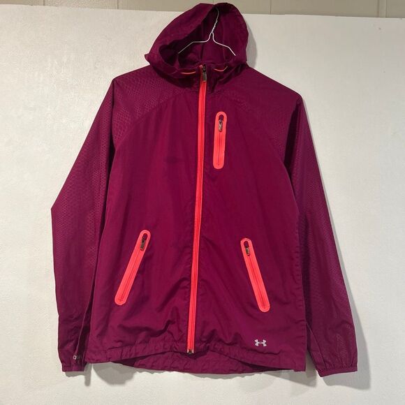 Under Armour Women’s Medium AllSeasonGear Hooded Jacket – Pink Fitted Windbreake - Picture 2 of 6